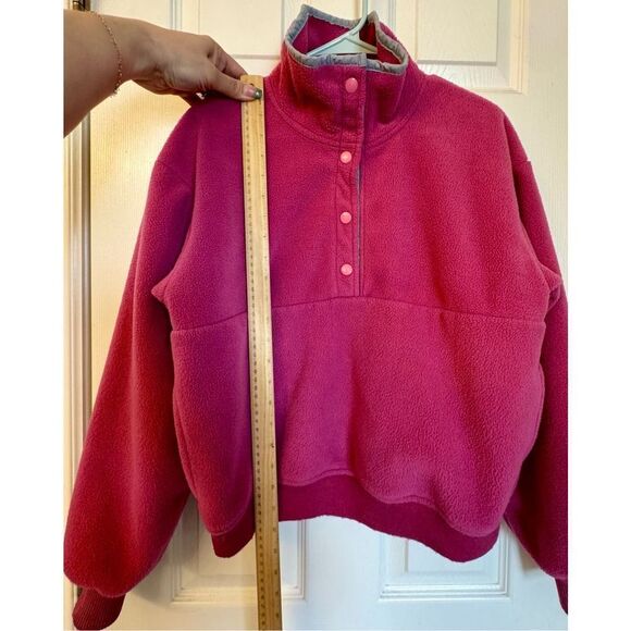 Vintage Woolrich Women’s Fuschia 1/4 Button Snap Pullover Sweater Medium - Picture 6 of 9